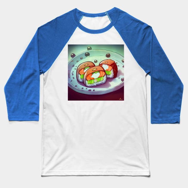 Kawaii Anime Sushi Baseball T-Shirt by Grassroots Green